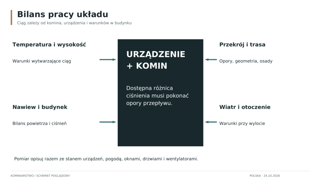 Schemat: Bilans ciągu i oporów w kominie