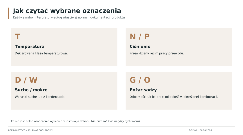 Schemat: Wybrane symbole klasyfikacji kominów