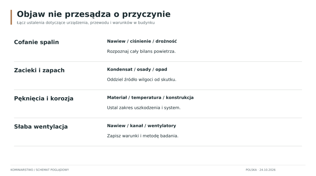 Schemat: Objawy usterek i kierunki rozpoznania