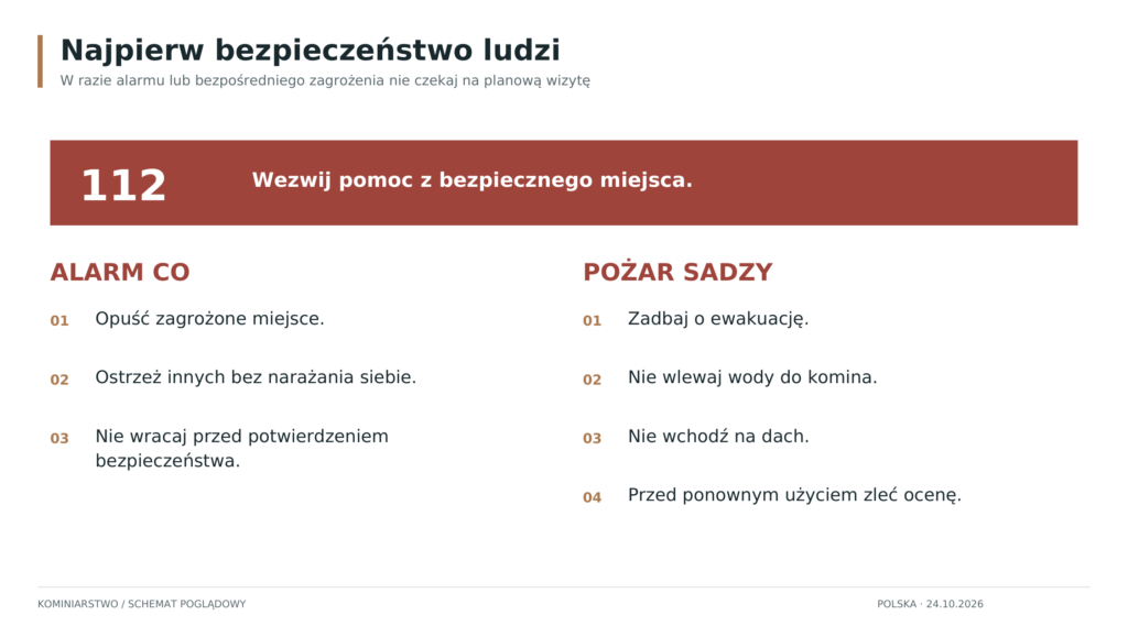 Schemat: Reakcja na pożar sadzy i alarm czujki CO