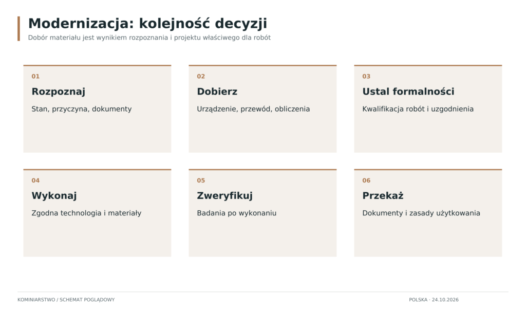 Schemat: Przygotowanie modernizacji komina
