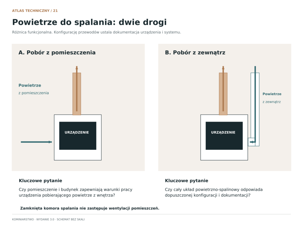 Schemat: Otwarta i zamknięta droga powietrza do spalania